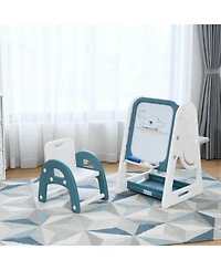 2 1 Kids Easel Desk Chair Set Book Rack Adjustable Art Painting Board