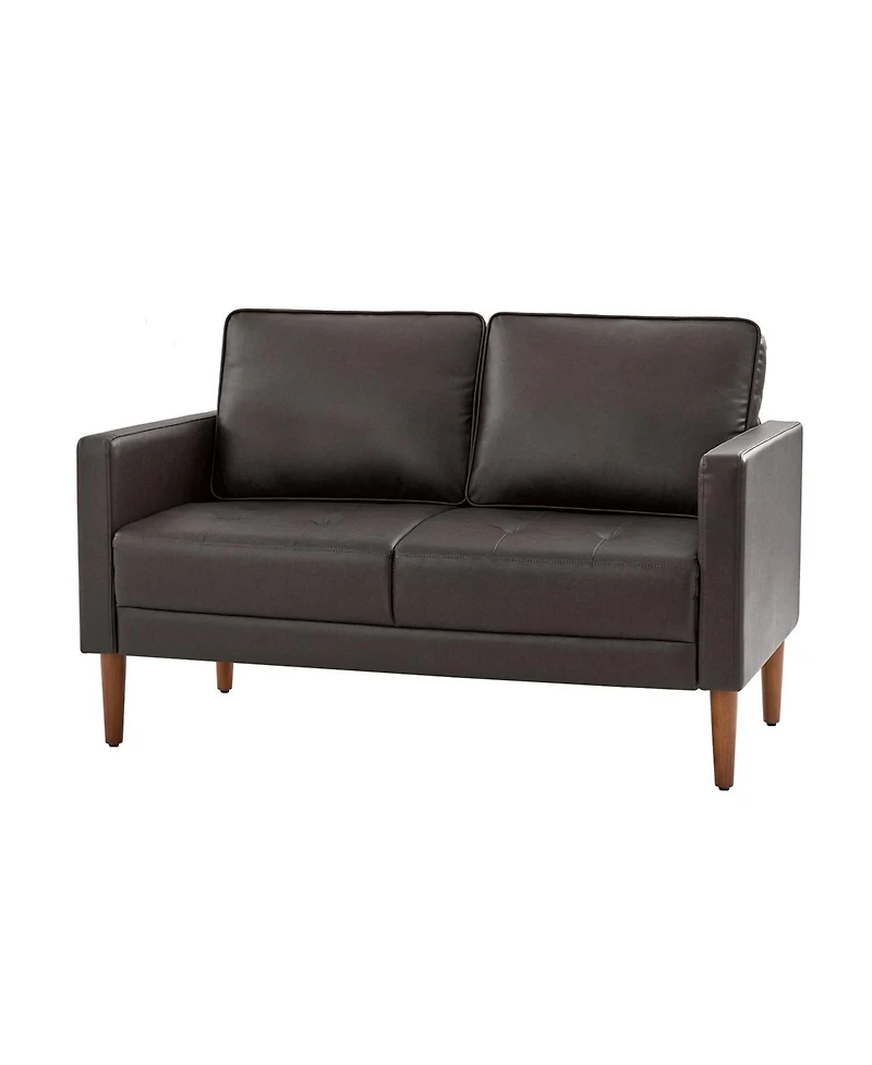 Drake Mid-century Modern Faux Leather Sofa with Movable Backrest Cushions