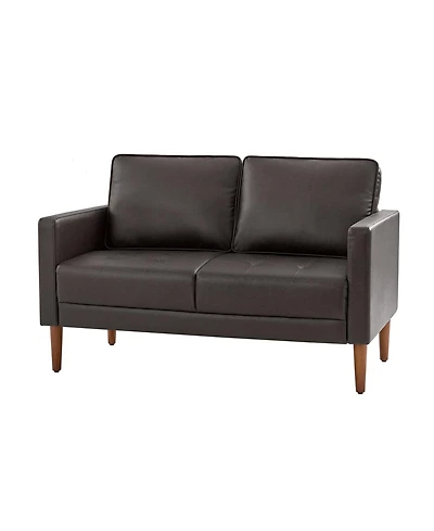 Drake Mid-century Modern Faux Leather Sofa with Movable Backrest Cushions