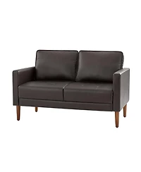 Drake Mid-century Modern Faux Leather Sofa with Movable Backrest Cushions
