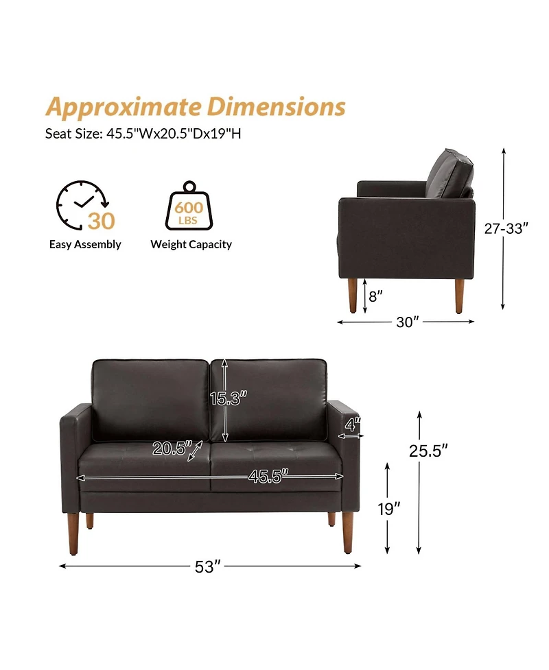 Drake Mid-century Modern Faux Leather Sofa with Movable Backrest Cushions