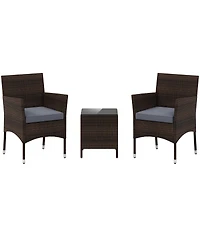 3 Pieces Outdoor Conversation Set with Cushioned Seat and Glass Tabletop