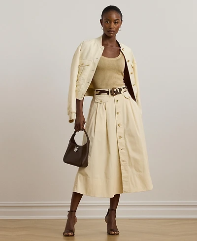Lauren Ralph Women's Button-Front Micro-Sanded Twill Skirt