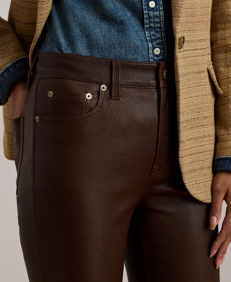 Lauren Ralph Women's High-Rise Lambskin Straight Ankle Pants