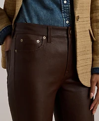 Lauren Ralph Women's High-Rise Lambskin Straight Ankle Pants