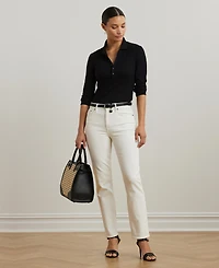 Lauren Ralph Women's Rib-Knit Three-Quarter-Sleeve Polo Shirt