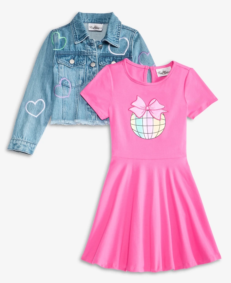 Rare Editions Little Girls Heart Denim Jacket & Dress, 2 Piece Set