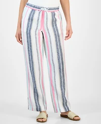 Charter Club Petite Striped Drawstring Linen Pants, Exclusively at Macy's