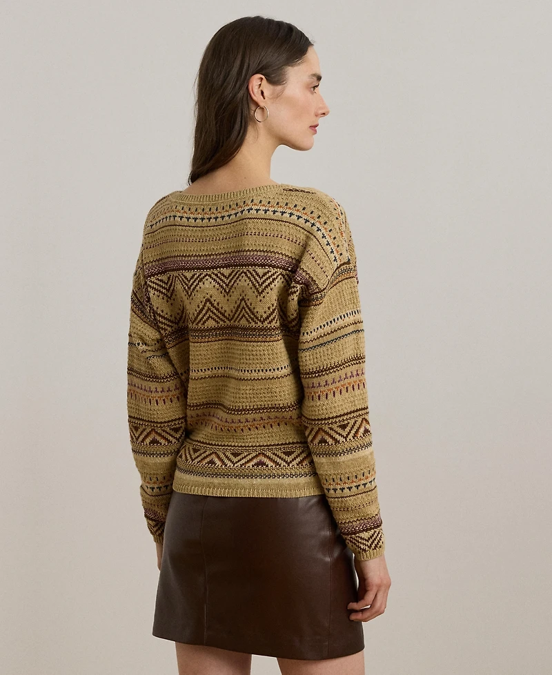 Lauren Ralph Women's Geo-Striped Cotton-Linen Sweater