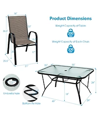 Gymax 7PCS Patio Dining Furniture Set w/ 6 Stackable Armchairs & Umbrella Hole