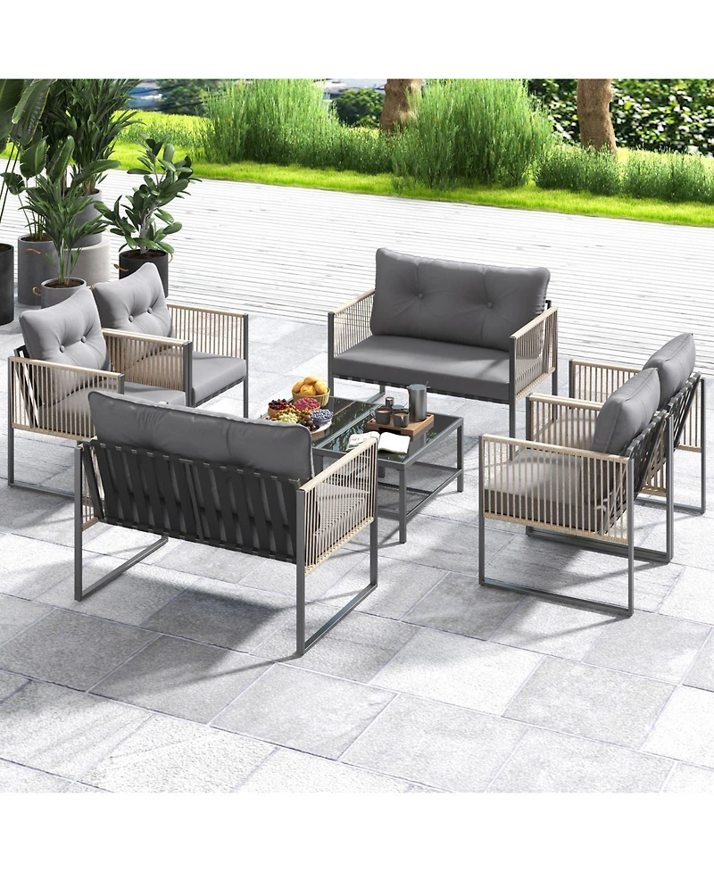 4 Pieces Outdoor Pe Rattan Conversation Sofa Set with Cushions