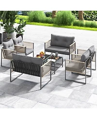 4 Pieces Outdoor Pe Rattan Conversation Sofa Set with Cushions