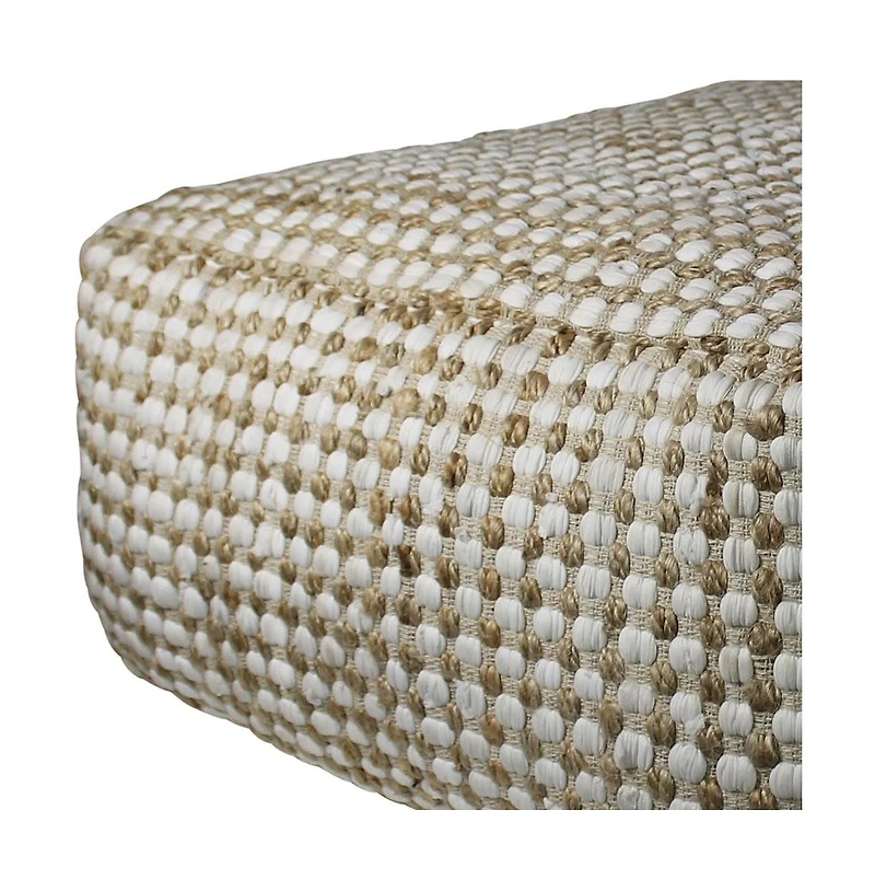 Textured Hemp Dotted Rectangle Pouf for Footrest and Home Decor Accent