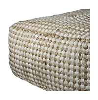 Textured Hemp Dotted Rectangle Pouf for Footrest and Home Decor Accent