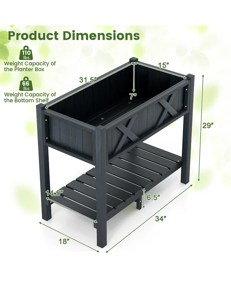 Hips Raised Garden Bed Poly Wood Elevated Planter Box-Black