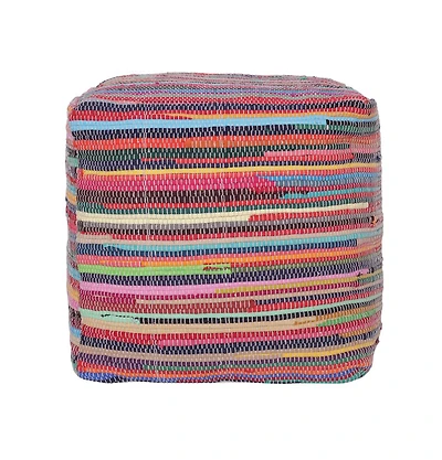 Cotton Cube Striped Pouf Ottoman for Living Room and Bedroom