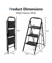 3-Step Ladder with Wide Anti-Slip Pedal-3-Step