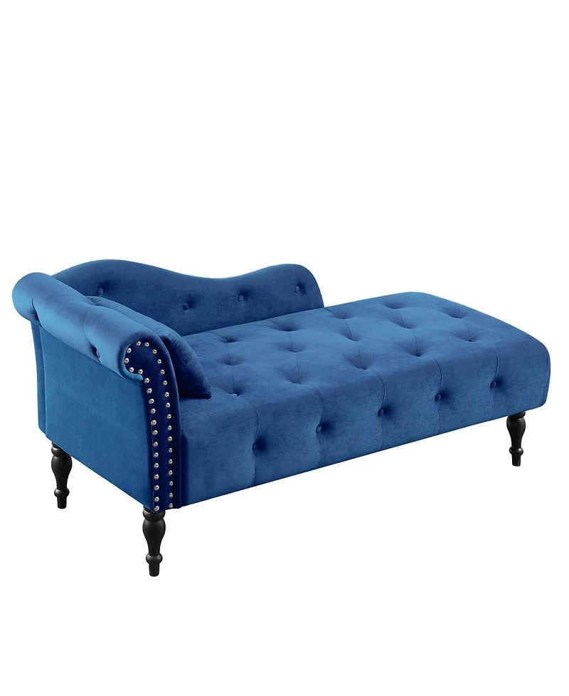 60 Inch Velvet Tufted Chaise Lounge with Nailhead Trim Solid Wood Legs and Pillow for Living Room Bedroom Reading or Relaxing-The Pop Home
