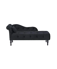 60 Inch Velvet Tufted Chaise Lounge with Nailhead Trim Solid Wood Legs and Pillow for Living Room Bedroom Reading or Relaxing-The Pop Home