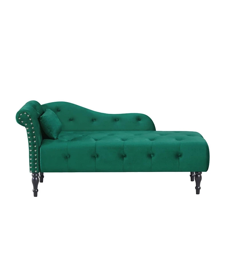 60 Inch Velvet Tufted Chaise Lounge with Nailhead Trim Solid Wood Legs and Pillow for Living Room Bedroom Reading or Relaxing-The Pop Home