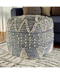 Soft Denim Square Pouf with Cotton Stitching for Lounge Area and Footrest