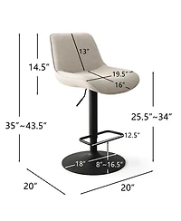Set of 2 Adjustable Fabric Bar Stools, 360° Swivel Height Chairs with Footrest for Kitchen Island-Maison Boucle