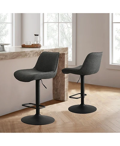 Set of 2 Adjustable Fabric Bar Stools, 360° Swivel Bar Height Chairs with Footrest for Kitchen Island-Maison Boucle