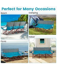 3 Person Folding Camping Chair with 2 Cup Holders Cotton Padding & Storage Bag