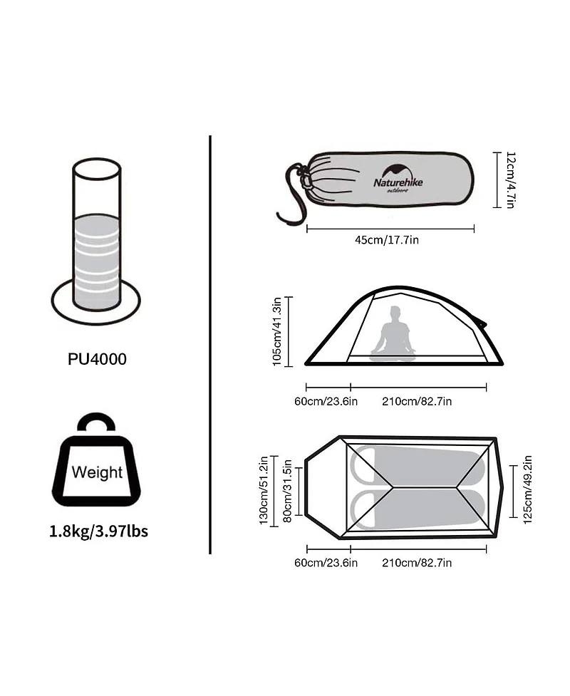 Naturehike Cloud Up Free Standing 2 Person Backpacking Tent Ultralight Nylon Double Layer Camping Tents for Two Person