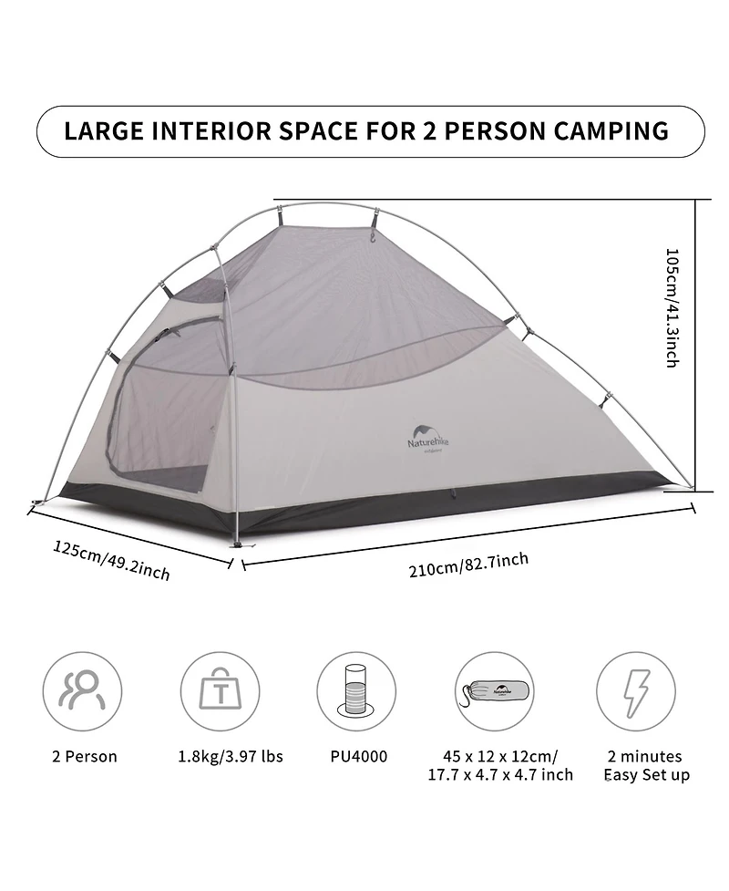 Naturehike Cloud Up Free Standing 2 Person Backpacking Tent Ultralight Nylon Double Layer Camping Tents for Two
