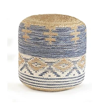 Woven Jute Ottoman for Extra Seating and Rustic Living Room Accent
