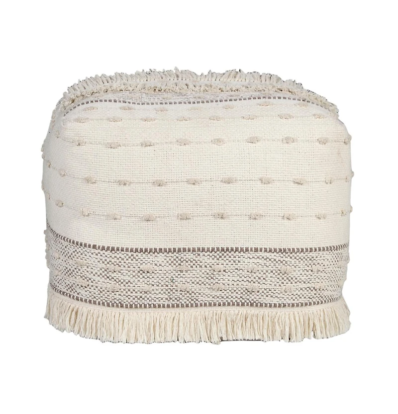 Cotton Striped Pouf Ottoman for Living Room and Bedroom Seating
