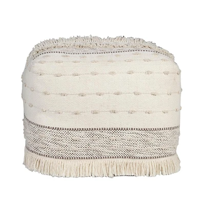 Cotton Striped Pouf Ottoman for Living Room and Bedroom Seating