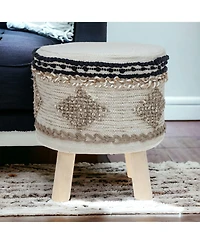 Jute Round Abstract Ottoman for Living Room and Bedroom Seating