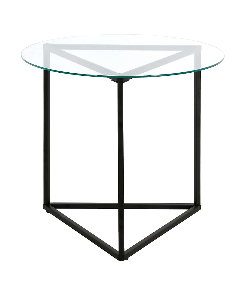 Modern Round End Table with Tempered Glass Top and Steel Frame