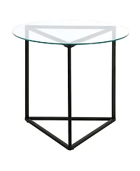 Modern Round End Table with Tempered Glass Top and Steel Frame