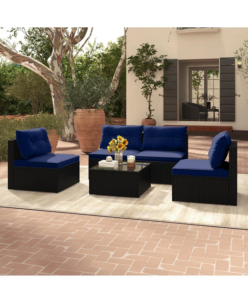 5-Piece Outdoor Patio Furniture Set with Cushions and Coffee Table