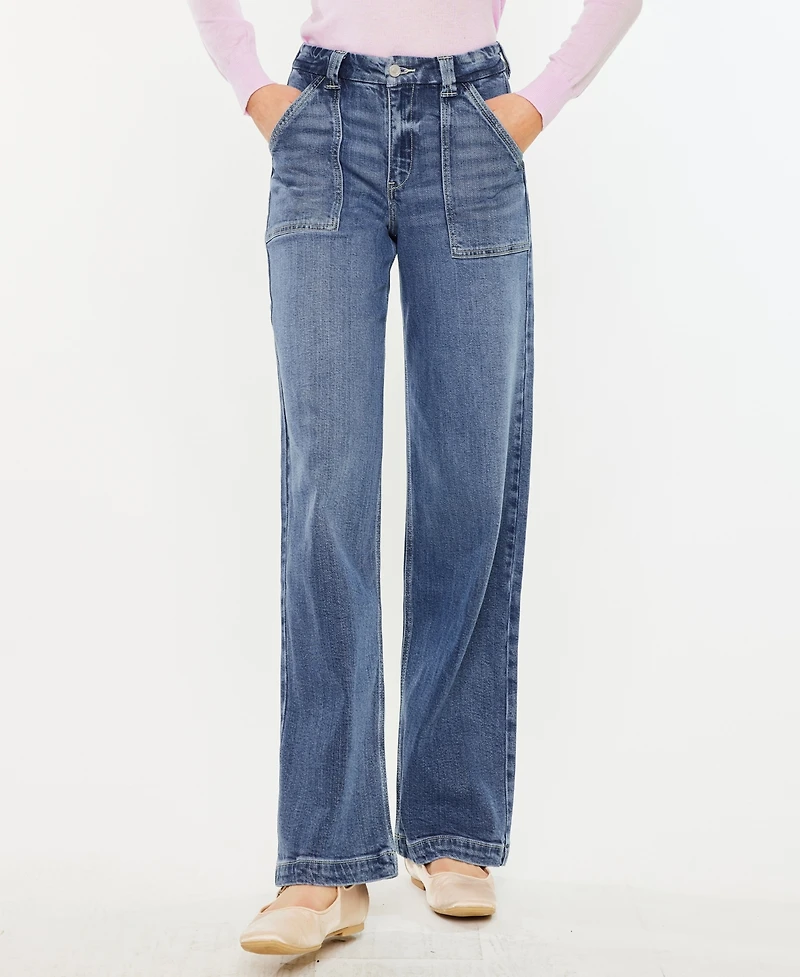 Kancan Women's High Rise Wide Leg Pull On Jeans