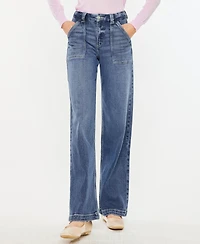Kancan Women's High Rise Wide Leg Pull On Jeans