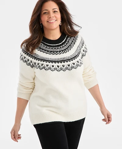 Style & Co Plus Size Fair Isle Crewneck Pullover Sweater, Macy's Exclusive