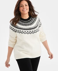 Style & Co Plus Size Fair Isle Crewneck Pullover Sweater, Macy's Exclusive