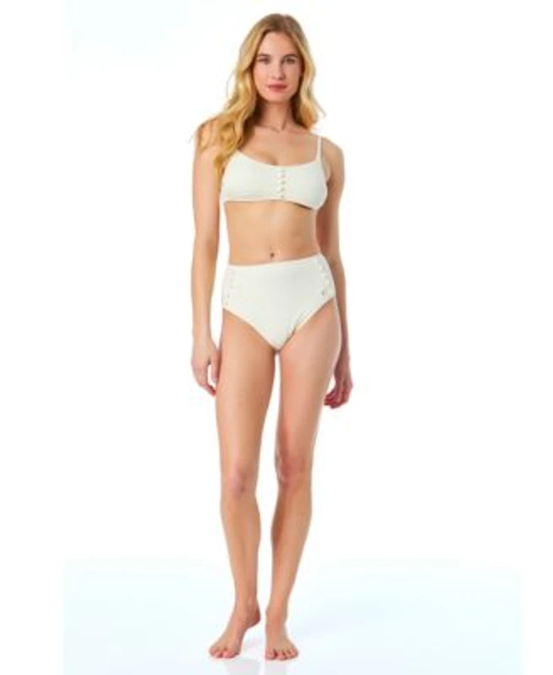 Cece Womens La Vie A La Mer Textured Button Front Bikini Top Bottoms