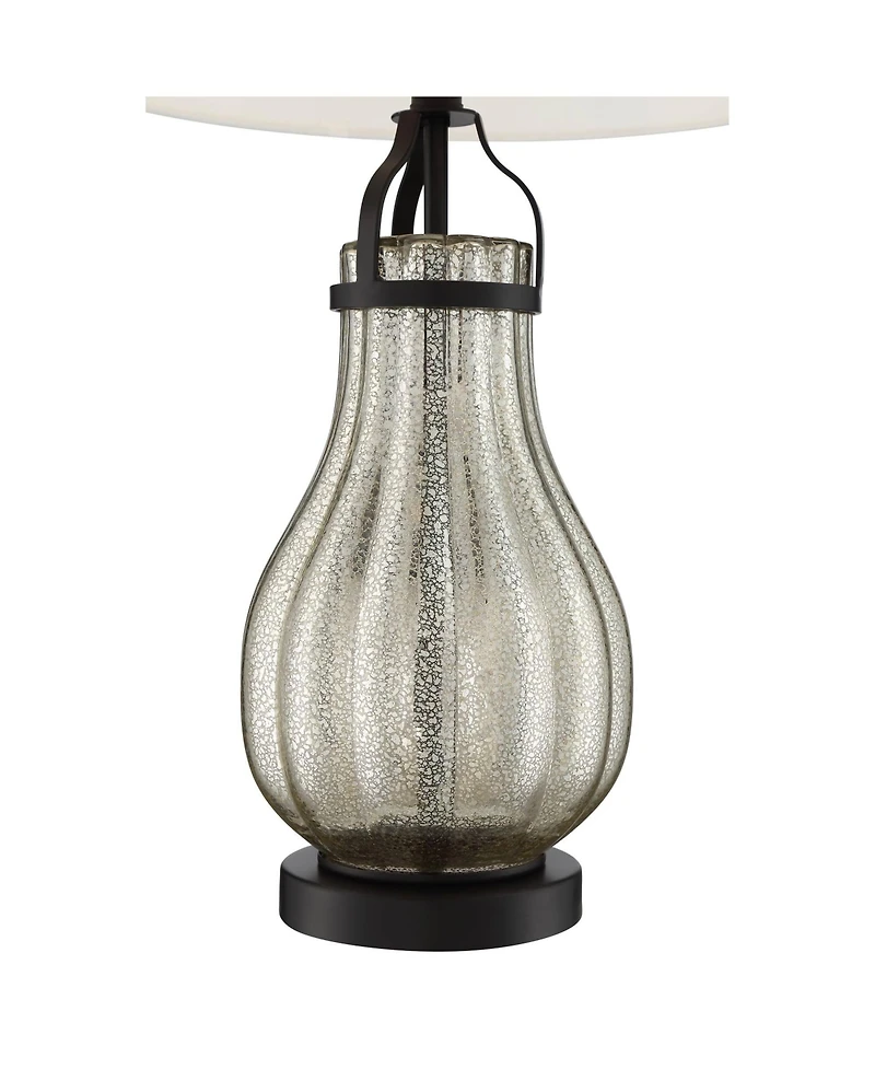 Franklin Iron Works Arian Rustic Farmhouse Table Lamp 27 1/2" Tall Oil Rubbed Bronze Fluted Mercury Glass White Drum Shade for Bedroom Living Roo