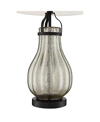 Franklin Iron Works Arian Rustic Farmhouse Table Lamp 27 1/2" Tall Oil Rubbed Bronze Fluted Mercury Glass White Drum Shade for Bedroom Living Roo