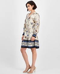 Anne Klein Women's Printed Long-Sleeve Fit & Flare Dress