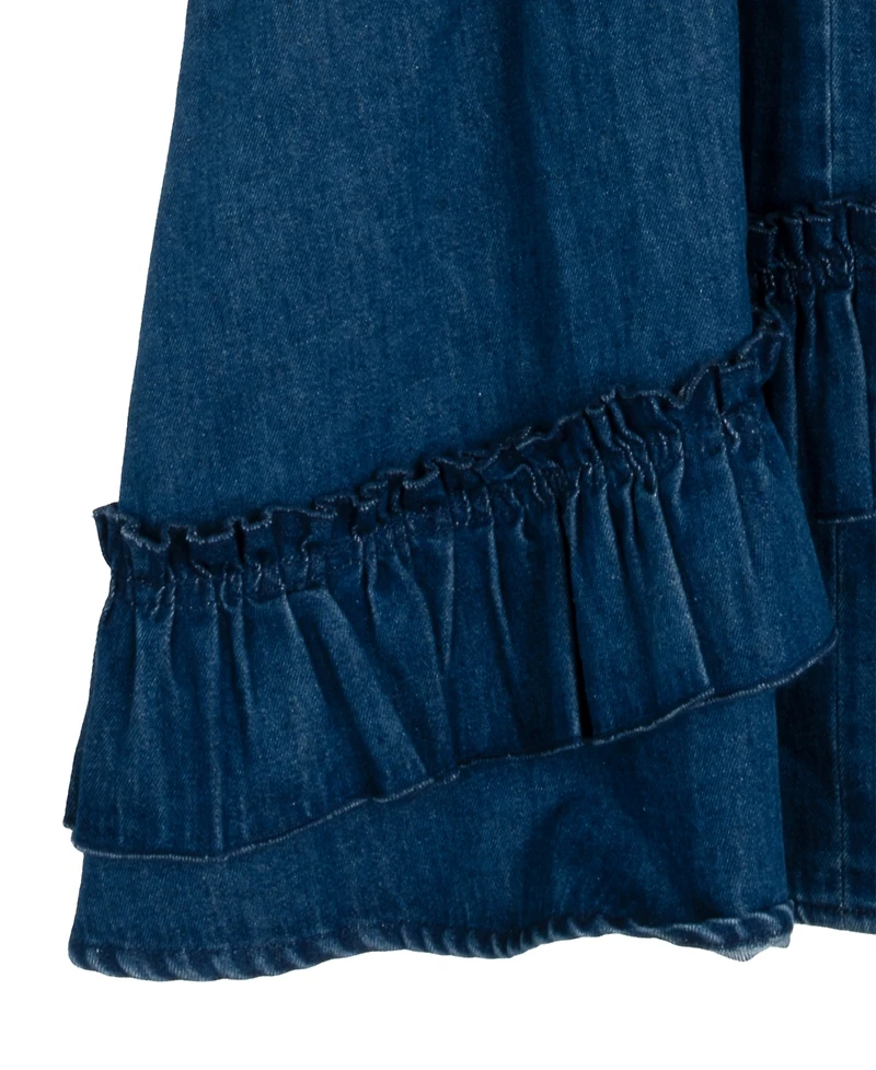 Rare Editions Big Girls Denim Ruffle With Asymmetrical Skirt Dress