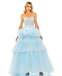 Mac Duggal Women's Strapless Tulle Gown with Feather Detail