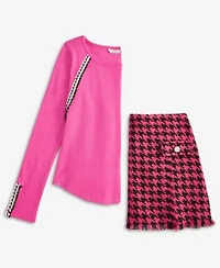 H By Habitual Big Girls Crochet Trim Ribbed Knit Top Pull On Houndstooth Skort