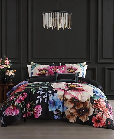 Bebejan Black Night Poppies Bedding 100% Cotton Sateen 5 Piece King Size Reversible Comforter Set
