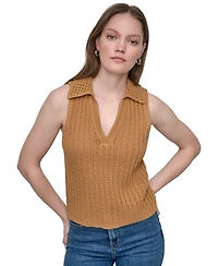 Dkny Jeans Women's Lacey Stitch Collared Sleeveless Sweater - WSK